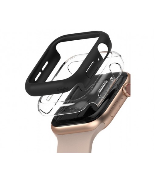 Set 2 X Husa Ringke Slim Compatibila Cu Apple Watch 4/5/6/SE 44MM, 1 x Negru, 1 x Transparenta
